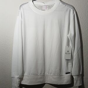 Nine West White Mesh Shoulder Sweater